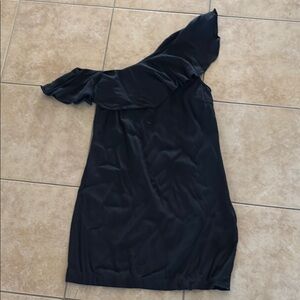 Joie Black Asymmetrical Ruffled One Shoulder Dress